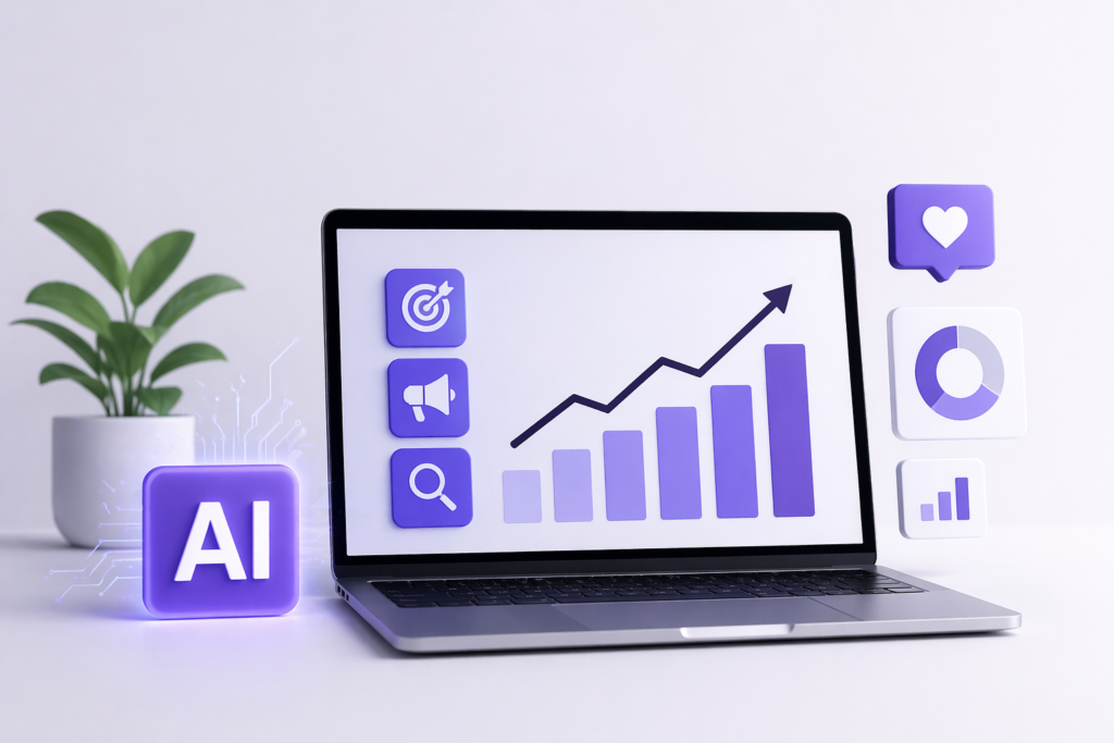 AI digital marketing case study Chennai showing growth chart and AI-driven strategies for increasing traffic and conversions
